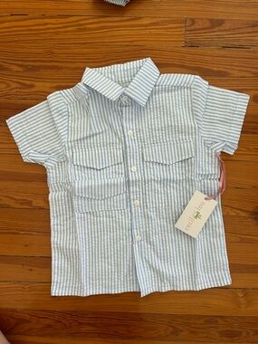 Cecil & Lou Light Blue and White Striped Short-Sleeve Button-Down Shirt